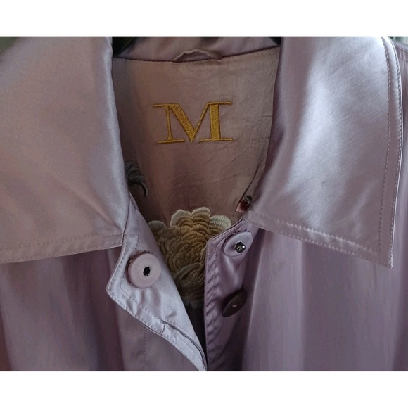 M Monogram Lavender Satin Car Coat Interior Floral Embroidery Mauve Trench L - Picture 8 of 16